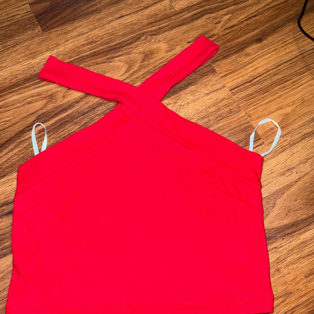 SHEIN Red Cross-Strap Crop Top